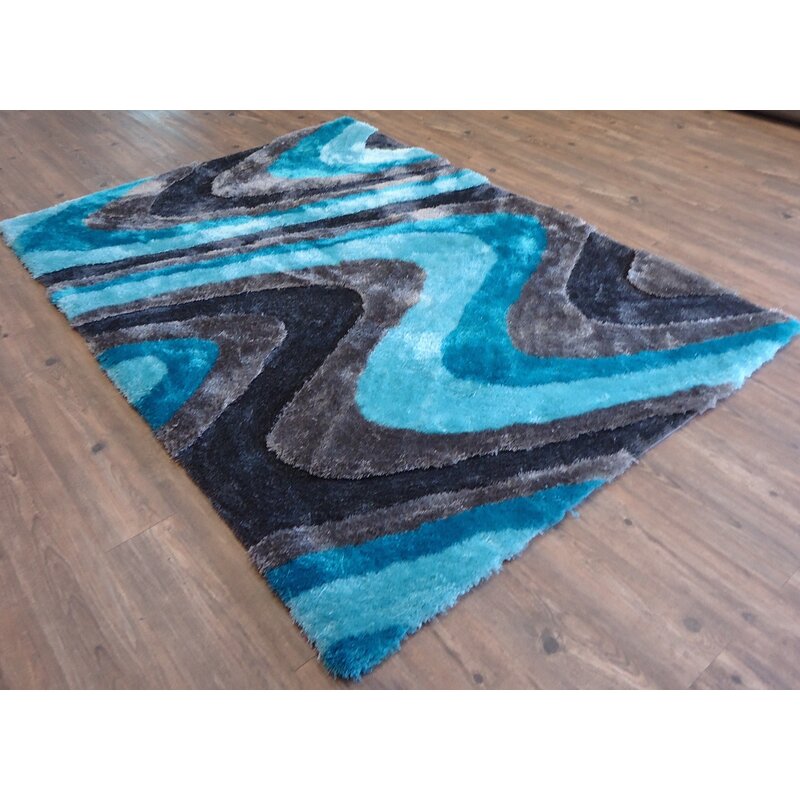 Hand Tufted Shag Polyester Area Rug Solid Turquoise BBH Homes BBK00111 popular